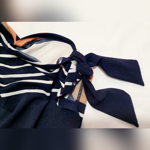 VINTAGE Lavish Women Top Blouse Striped Short Sleeve Scoop Neck Size S - Picture 6 of 8